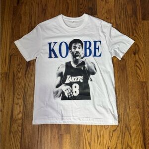 White Graphic T-Shirt with Blue and Black Print